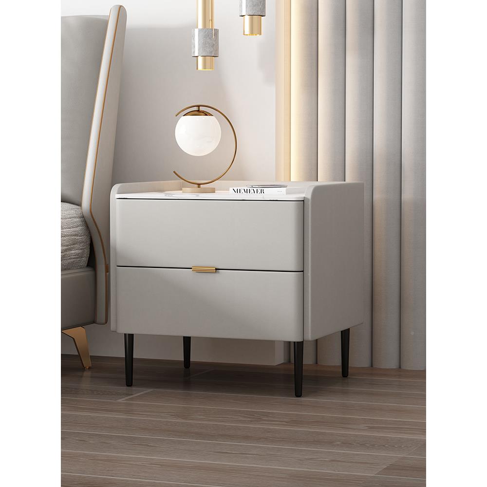 025年款床头柜实木简约小型家用感卧2室意式收纳岩板床F77S5S9M边