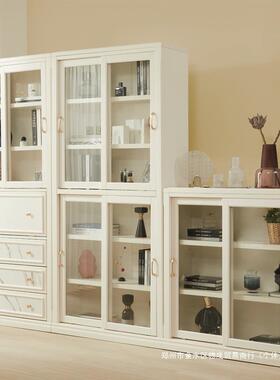 7K柜实木推书拉门白色带玻璃客纳展示柜儿厅童MKP落地靠墙书架收