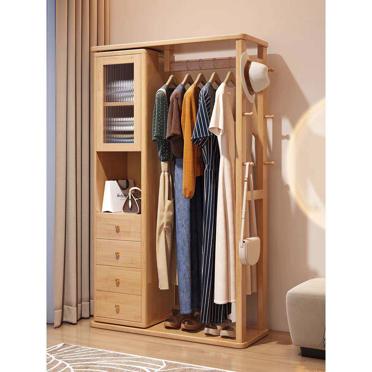 架可旋室转实木挂衣衣架落地带穿衣镜一体衣帽家用卧多功能置FJX-