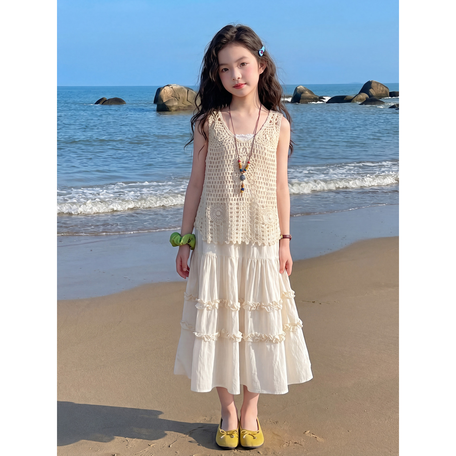 女童海边度假裙夏季2026新款儿童波西米亚风连衣裙女大童裙子套装