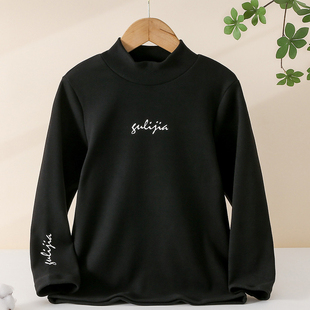 女童德绒打底衫2025款秋冬季初中生圆领套头纯色保暖弹力长袖T恤