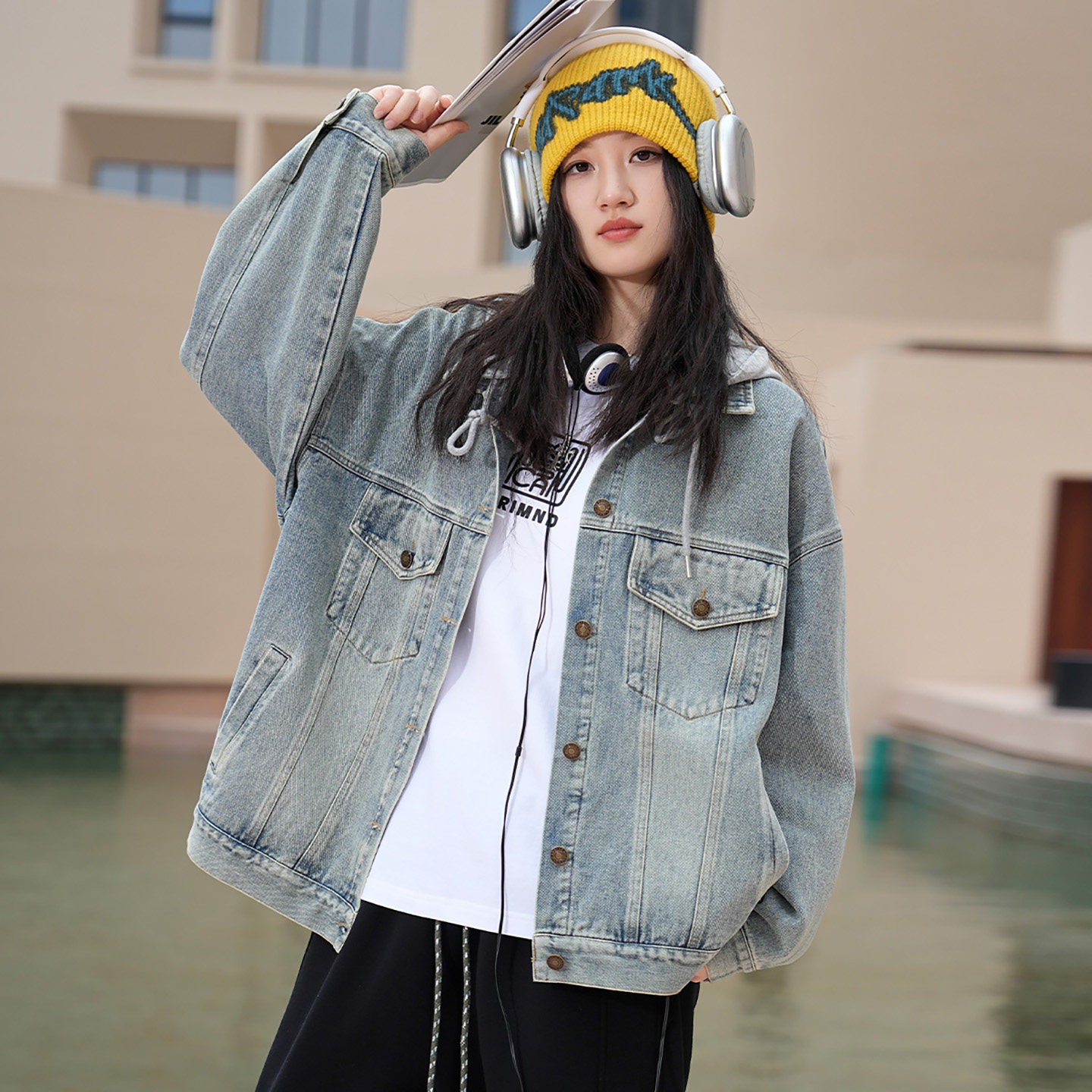 女大童牛仔原色外套初高中生春秋2026新款青少年宽松休闲少女上衣