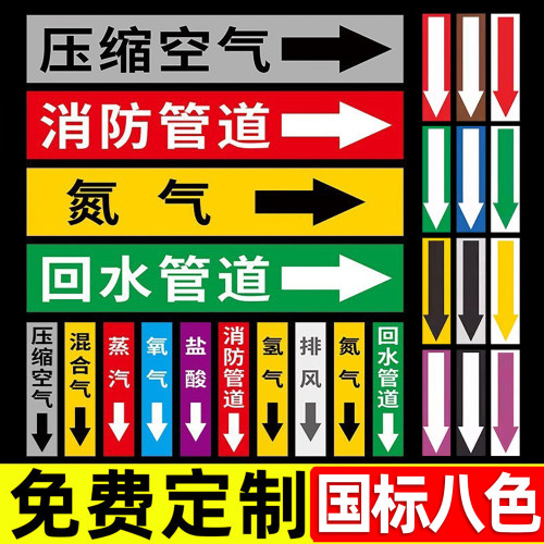 【国标八色】管道标识流向箭头贴