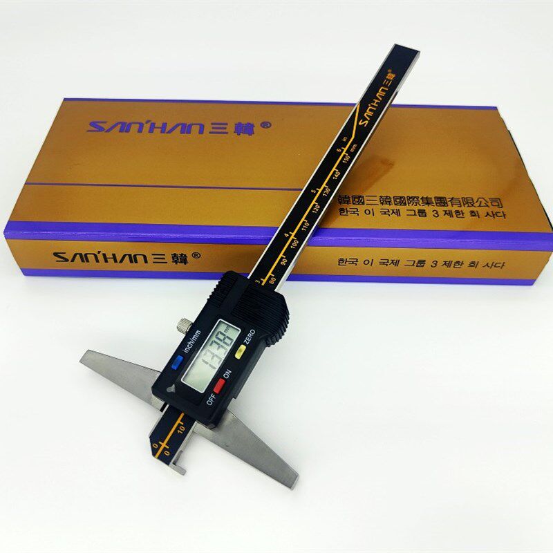 韩国三韩数显深度尺 带钩深度测量尺0-150 200 300 500mm单沟游标