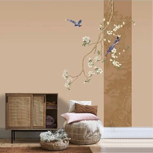 新中式玉兰花墙j纸古风淡雅壁纸高档餐厅饭店包间客厅装修禅意壁