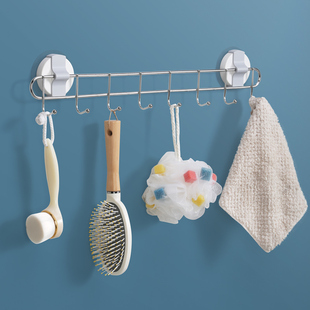 挂钩一排墙c上壁挂金属钩子 墙壁门后免打孔强力长条不锈钢挂衣钩