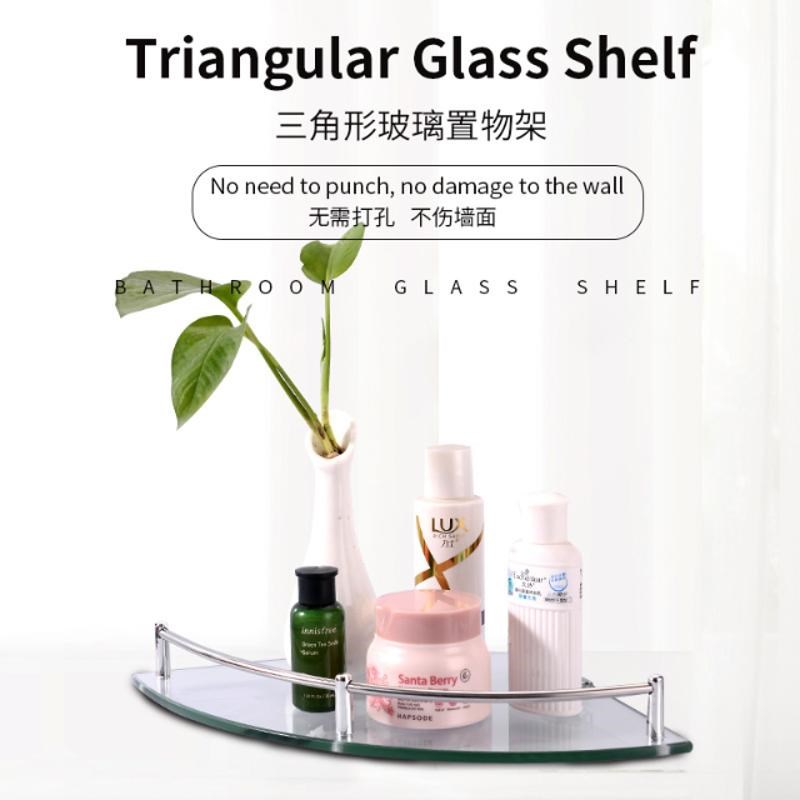 不锈钢转角置物架玻璃三角架浴室化妆室壁挂单U层厕所收纳层架