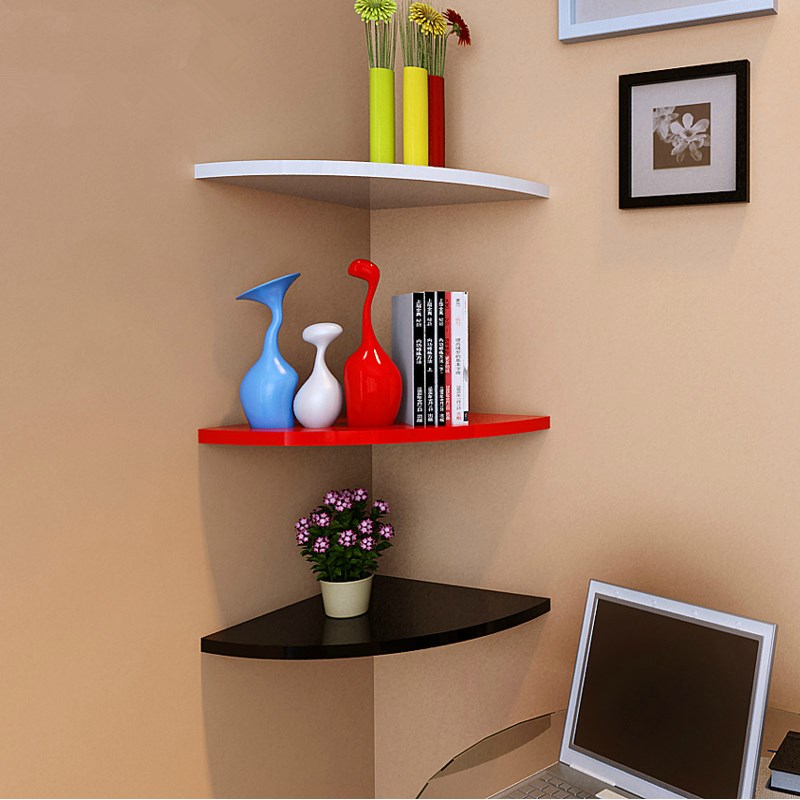 墙上三角板转角墙上置物架壁挂免打孔扇形拐角隔板卧室角落装饰架