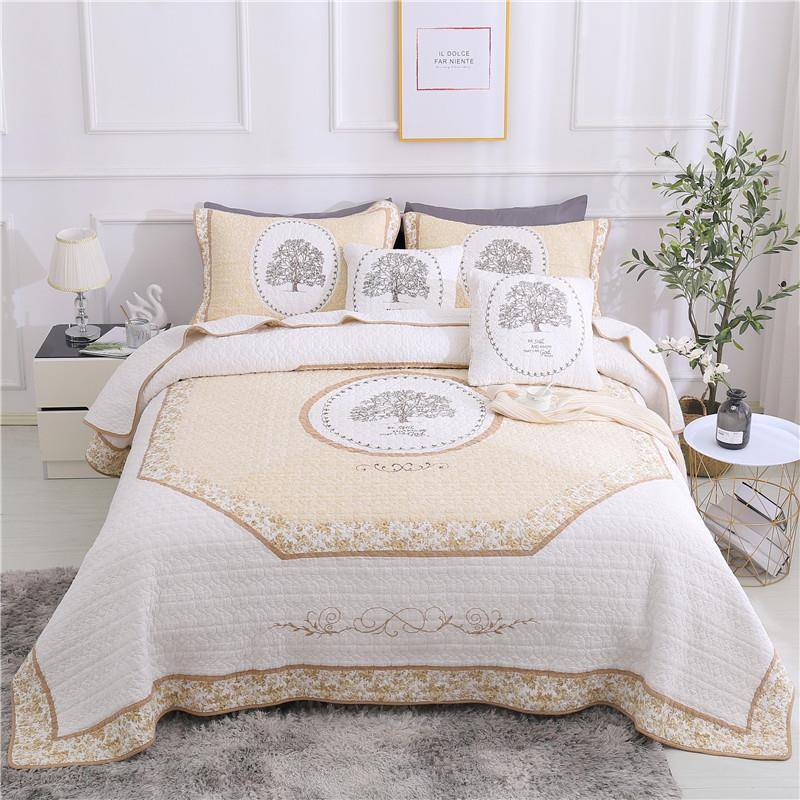 出口纯棉三件套手工真拼刺绣KING码全棉绗缝被欧美款加厚床盖