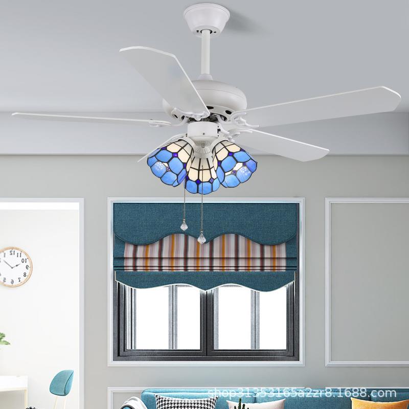 直销地中海风扇灯木叶美式乡村LED风扇吊灯家用餐厅吊扇灯