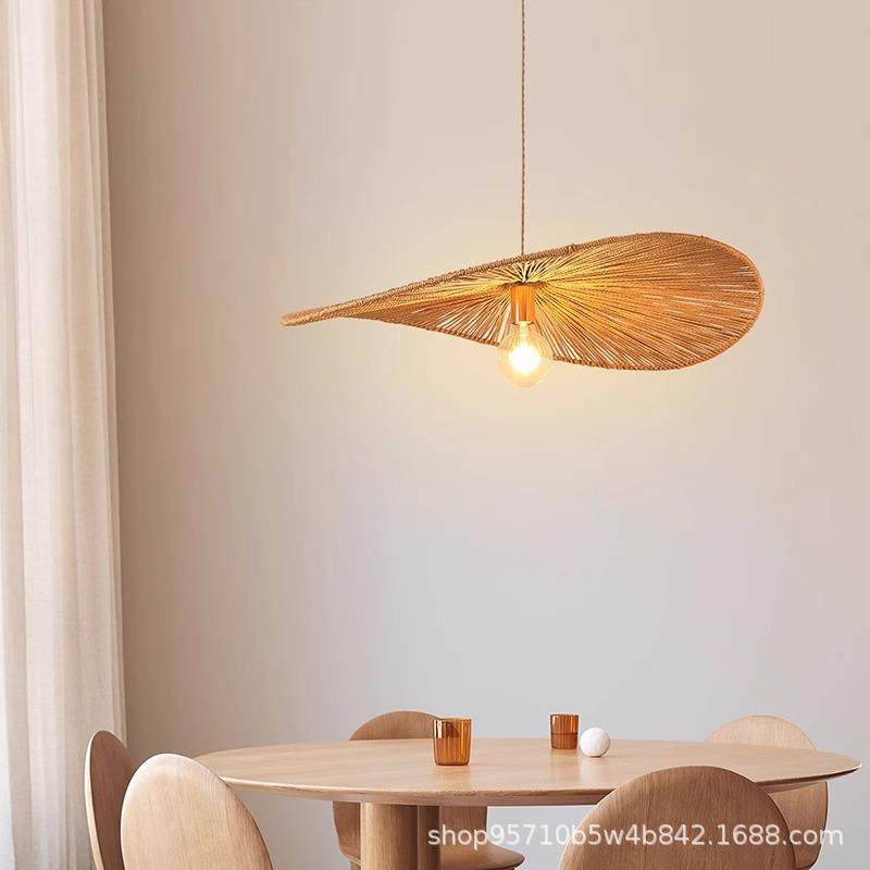 日式餐厅吊灯餐桌田园风茶室饭厅民宿卧室灯简约创意麻绳草帽灯具