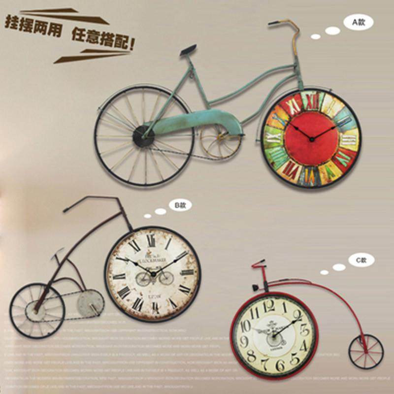 复古美式乡村客厅卧室创意自行车挂钟个性装饰钟表墙上装饰品壁饰