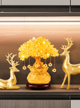 乔迁新居礼品创意酒柜装饰品摆件客厅发财树开P业送礼小摇钱树招