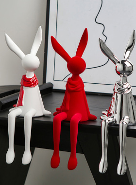 极简风坐姿长耳兔艺术摆件家居饰F品轻奢客厅电视柜酒柜装饰品