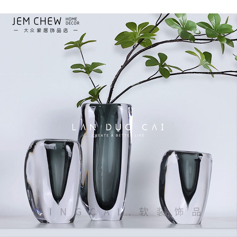 轻奢花瓶摆件灰色橘色玻璃玄关插花器样板房客T厅家居软装饰品