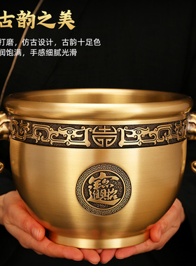 纯铜聚宝盆摆件象鼻缸家用客厅玄关招财聚财米缸工艺品.实心黄铜