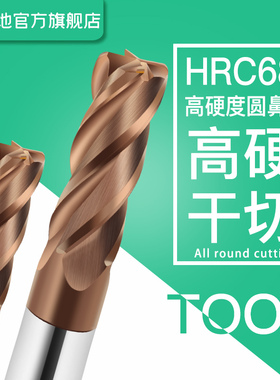 富兰地68度钨钢铣刀圆鼻刀4刃淬火模具钢用超硬圆弧立铣刀牛鼻刀