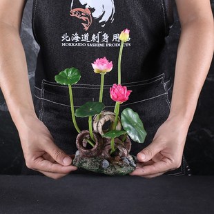 餐饮酒店摆盘装饰花刺身菜品盘饰花草点缀日式盘式装饰品荷花假花