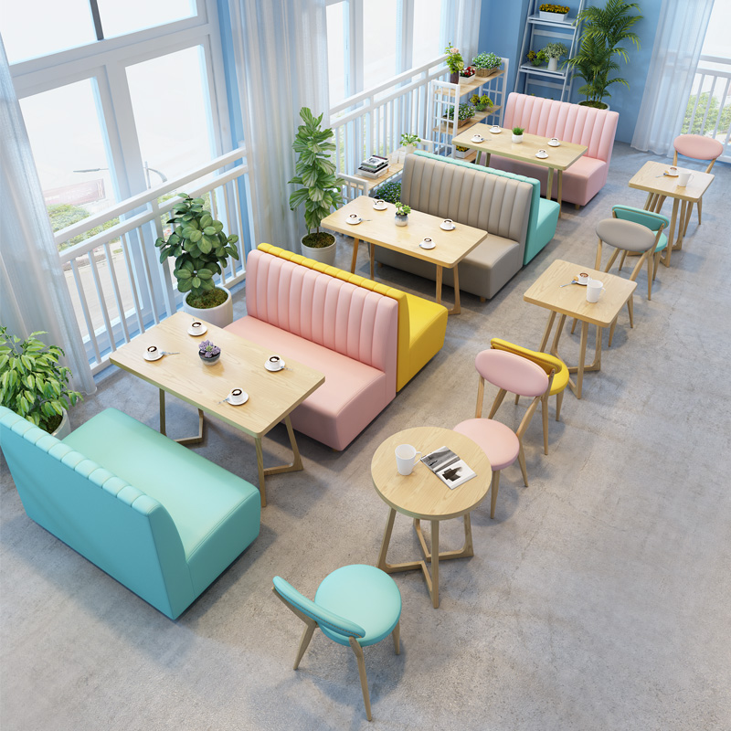 铁艺奶茶店饮品甜品桌椅组合咖啡厅寿司店餐饮店卡座沙发简约清新