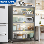 可折叠碳钢厨房置物架落地储物柜子放微波炉烤箱收纳柜橱柜餐边柜