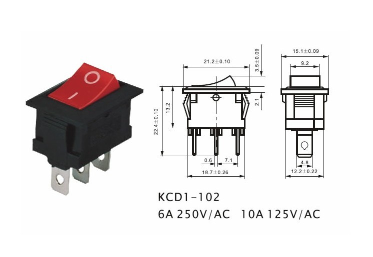 优质 船形开关 乒乓开 船型开关关 带灯 KCD1-102N 电源开关 三脚