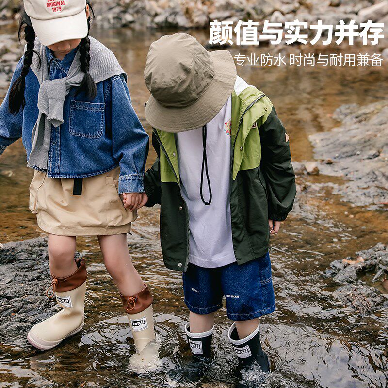 儿童雨鞋男孩上h学专用户外亲子防水防滑水鞋高筒徒步胶鞋软雨靴