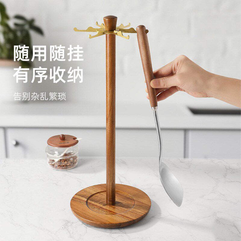 实木锅铲架托置物架厨房台面挂勺子铲子挂架旋转厨具W汤勺收纳架