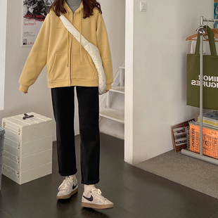 150矮小个子穿搭黑色七分直筒高腰显瘦加绒牛仔裤女春装八分烟管