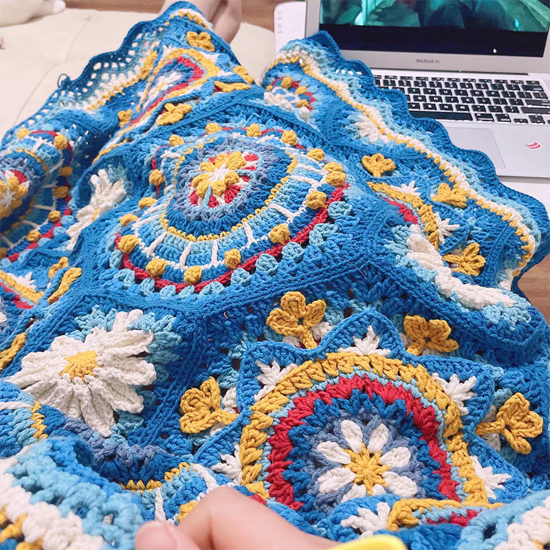 拉韦纳拼花e毯子毛线材料包DIY手工钩针编织沙发坐垫盖毯