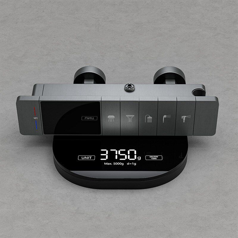 全铜枪灰恒温淋浴花洒套装数显增压喷枪沐浴家用浴室升降花洒龙头