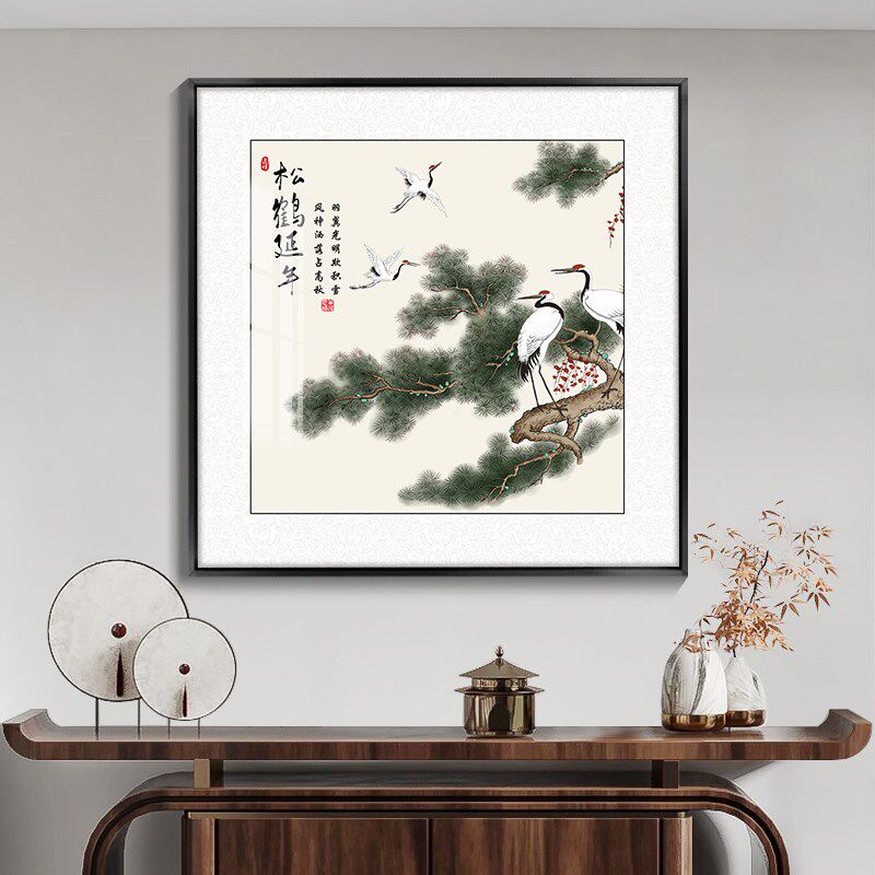 牡丹花挂画新中i式餐厅装饰画中国风餐桌背景墙画正方形玄关入户