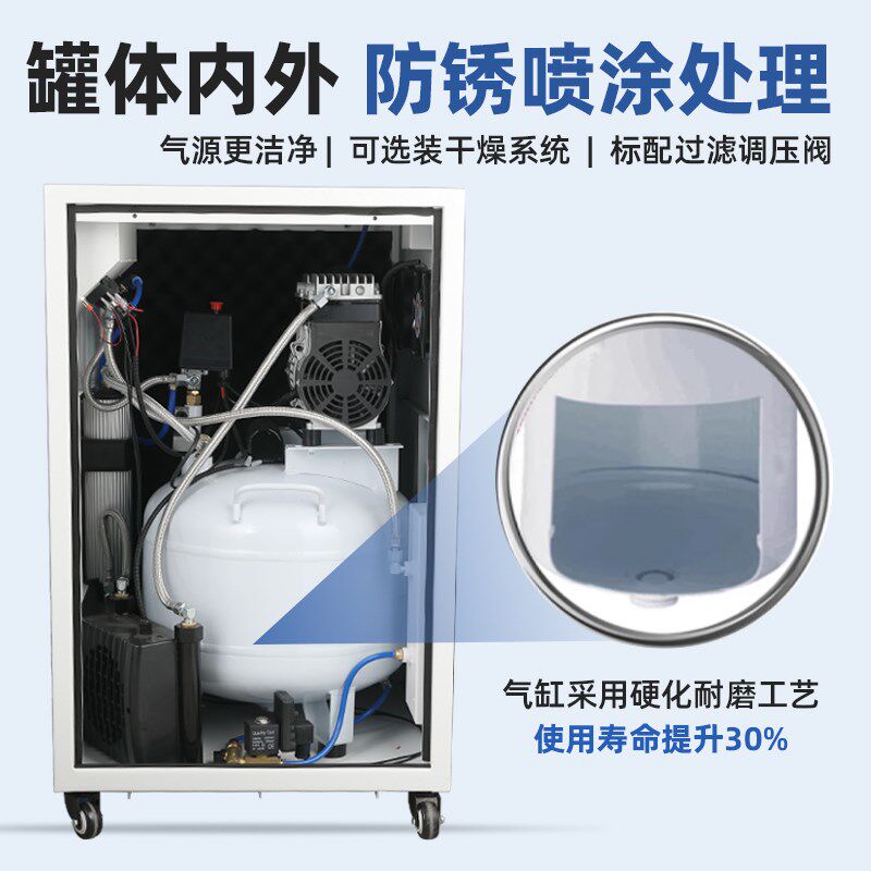 超静音箱b式空压机小型空气压缩机 低噪音节能220V静音无油空压机