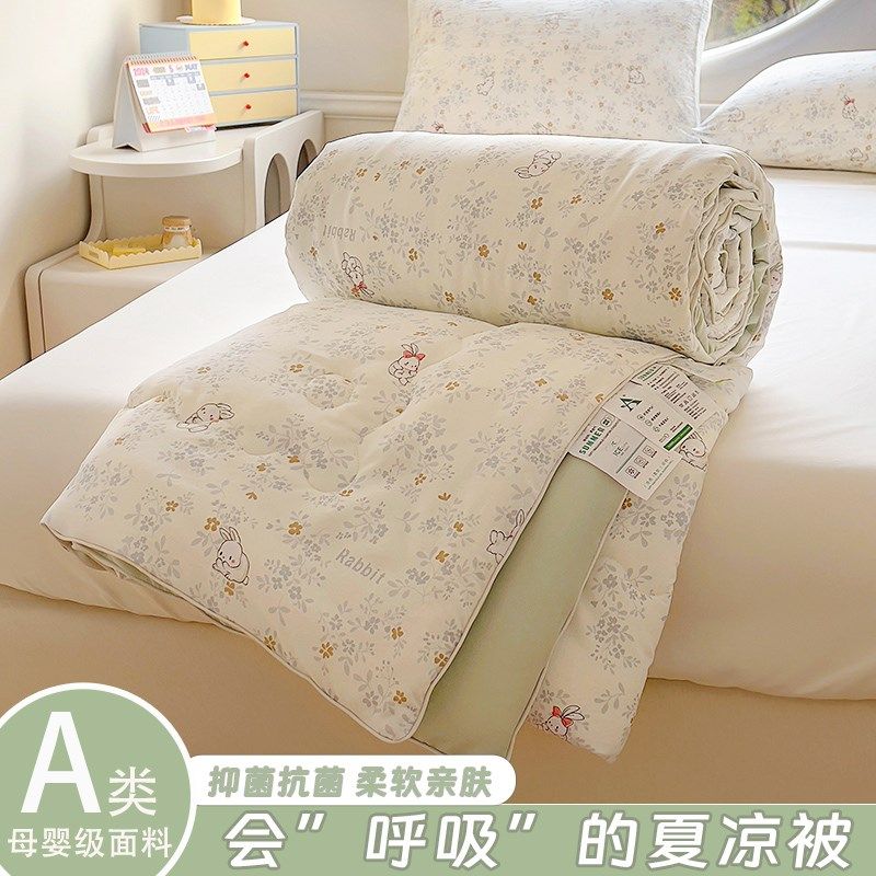 A类夏凉被空调被夏季春秋被子被D芯全棉可机洗单人儿童薄被子1