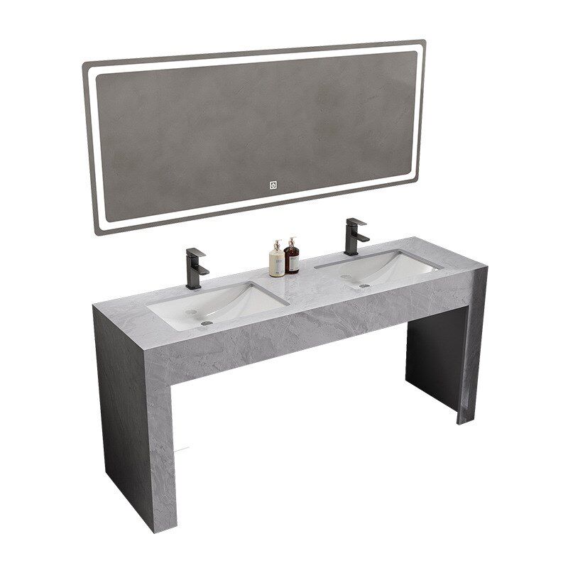 公共厕所落地大理石洗漱台双盆A易安装双人洗手盆卫生间洗脸池套