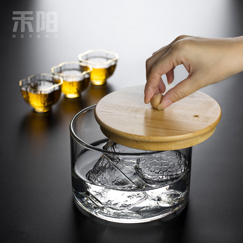 禾阳 透明玻璃茶l洗家用大容量水盂日式洗茶碗带盖耐高温器皿水洗