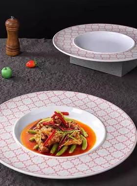 密ABZ胺店餐炒具冷菜盘创意圆形菜盘酒融合菜盘西餐意境菜盘子商