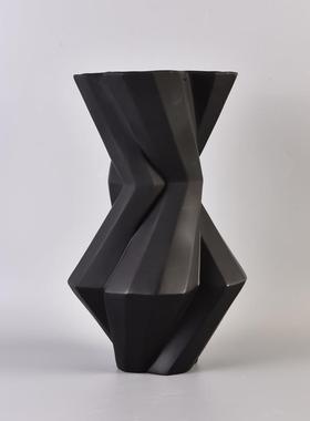 现代简树约瓶折线叶纹花黑白刺树-大花器民宿酒店样板房脂简约摆