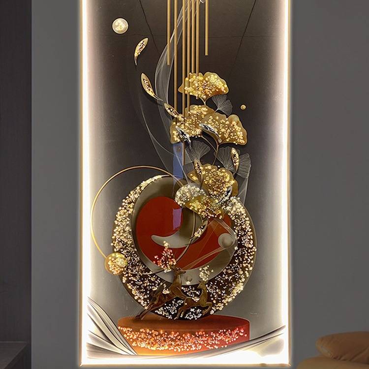现代轻奢晶瓷镶钻挂画LED氛围灯入户玄关装饰画大气走廊过道壁画图片