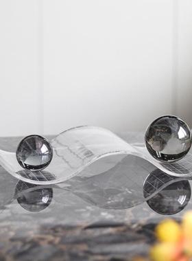 透明网格波盘圆力球摆件样板房客厅创浪意售楼处轻奢亚克YKO托装