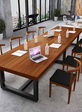 现实木会议桌长条大桌l代oft风办公桌工作长桌子515820型工业洽谈