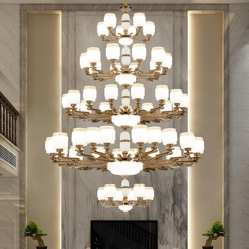 新中式复式楼别客厅帝凰平步大吊楼灯厅中空中楼挑高跃层大三层四