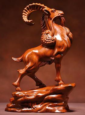 领头羊摆件导工艺桌品十二生肖026羊花梨刻实木雕老板领办公客厅