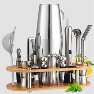 调酒具器鸡尾CG1205Z酒摇壶调酒工套装不23件套锈钢可卸椭圆竹拆