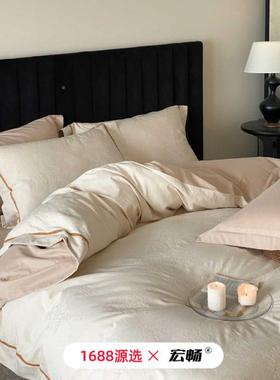 100支全棉磨色艺织提YN-08270花四件套毛棉工款纯加厚长绒棉被套