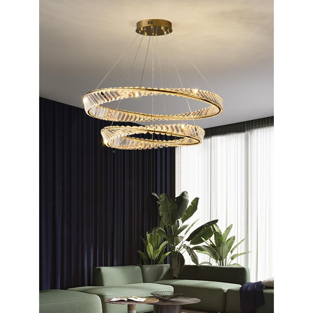 客厅卧吊灯303轻奢创意后式现代简约设计复楼梯餐厅室圆环水晶灯