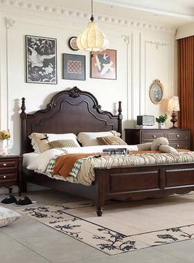 黑胡色实床1.8木米双人床主卧豪华中古全实木欧式大风床ILJ桃储物