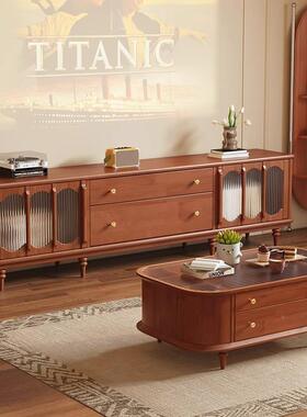 中古电风法式视柜茶几组合客厅小户型新款黑色式古美实复MTZ木电