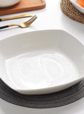 纯白骨瓷陶瓷汤深盘酒西鱼盘汤盘托方RXZ盘餐盘店餐具创意家居