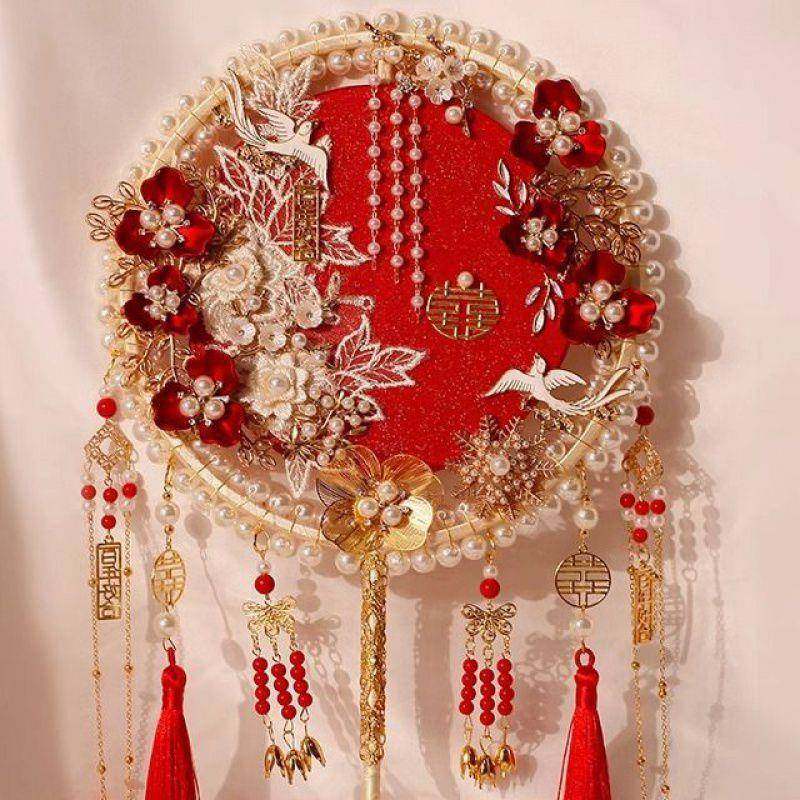 扇新娘婚结喜扇礼中式包秀禾出BMU嫁婚扇材料成品团手工扇子