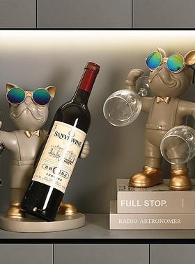 式网红酒架轻欧奢法创意高档斗犬摆件脂树家居客厅酒柜ZZR579装饰